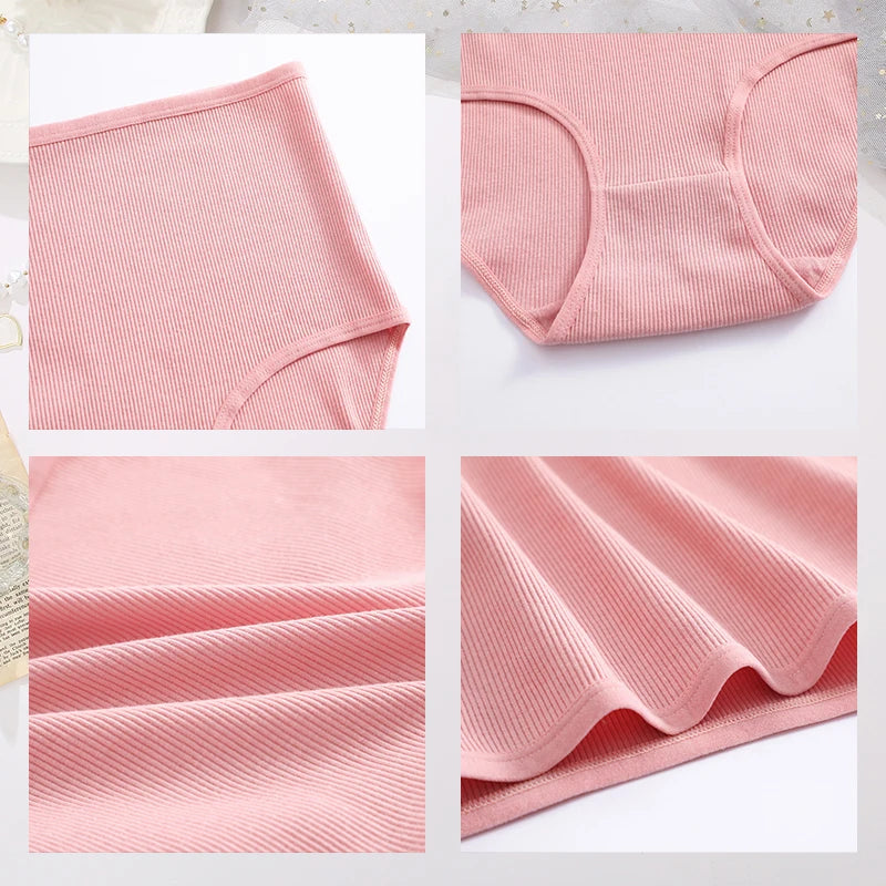 3Pcs women cotton High Waist underwear breathable Striped Panties Female Plus Size Solid Color Briefs comfortable Lingerie S-XXL