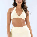 HISTELLO Origin Halter Bra Women Gym Underwear Removable Pads Sports Bra Backless Fitness Top Sexy Pilates Yoga Workout Clothing