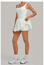 Nake Fake Two-piece Tennis Dresses Women's Anti Glare Pleated Fluffy Skirt Bulit-in Pocket Shorts Outwear Gym Fitness Golf Dress