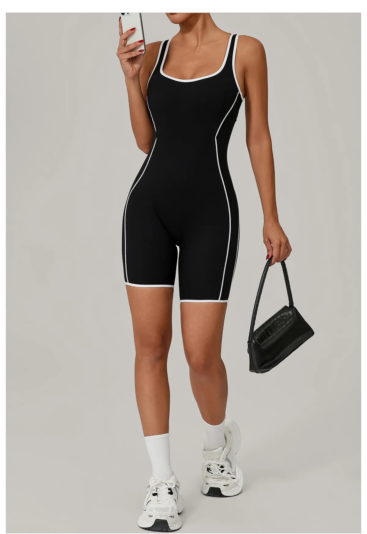 Sexy Sleeveless Backless Scrunch Yoga Jumpsuit Women Black Contrast Hollow One Piece Sports Suit Tight Fitness Sports Overalls