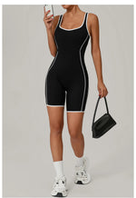 Sexy Sleeveless Backless Scrunch Yoga Jumpsuit Women Black Contrast Hollow One Piece Sports Suit Tight Fitness Sports Overalls