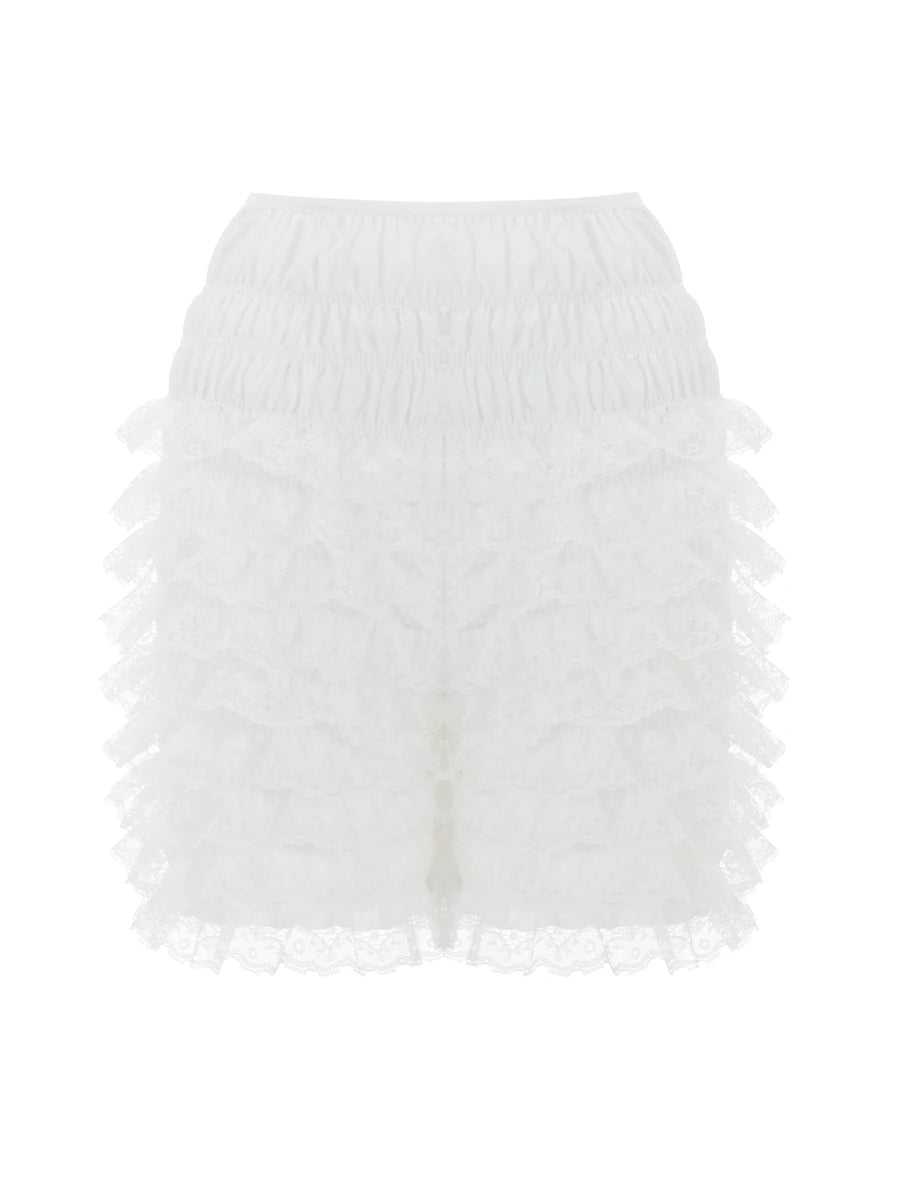 Women Ruffle Lace Shorts Elastic Waist Bloomers Y2K Aesthetic Short Pants Casual Gothic Kawaii Shorts Summer