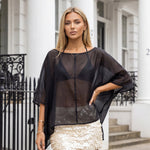 Women Summer Holiday Beach Sheer T-shirts Short Sleeve Tops Oblique Neck Solid Color See-through Irregular Party Clubwear