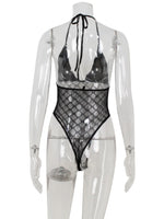 Ahagaga Sexy Club Women's Bodysuits Solid See Through Skinny Camisole Blackless Slim Fit V-Neck Mesh Sleeveless Streetwear Tops