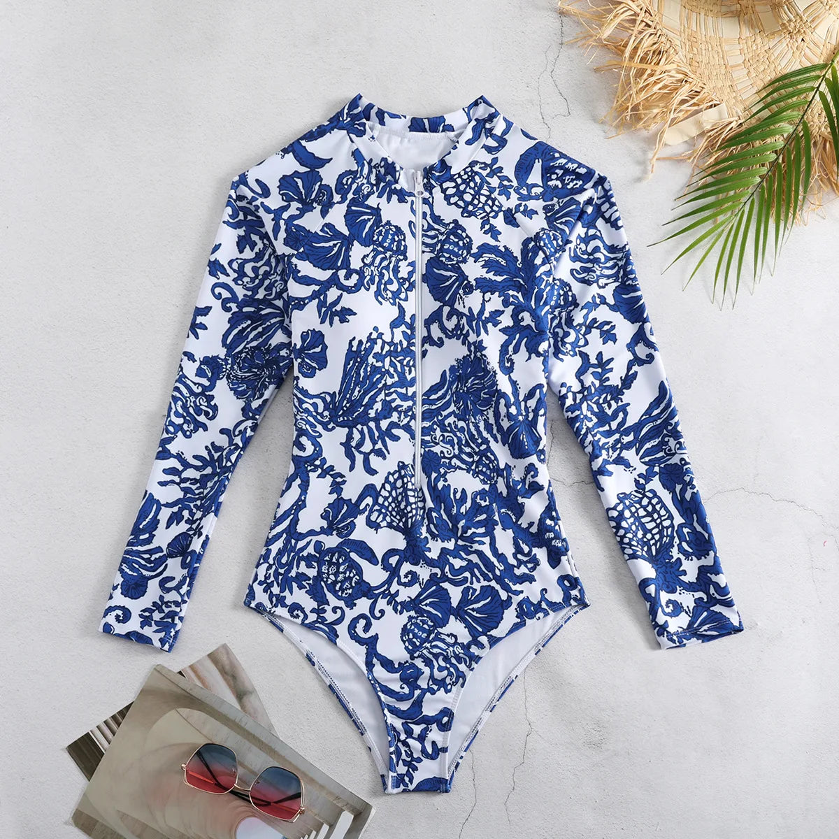 2024 New Women Swimsuit One Pieces Sexy Sports Wear Print Ladies Bathing Suit Long Sleeves Beach Wear Surfling SuitRashguad