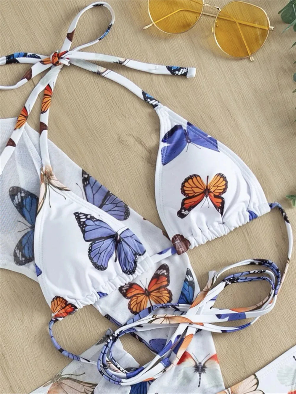 White Butterfly Print Swimwear Cover Up Bikinis Sets 3 Pieces Sexy Swimsuit Women 2026 Beach Wear Halter String Triangle Bikini