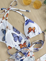 White Butterfly Print Swimwear Cover Up Bikinis Sets 3 Pieces Sexy Swimsuit Women 2026 Beach Wear Halter String Triangle Bikini