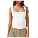 Square Neck Camisoles For Women Chiffon Solid Sleeveless Tight Elastic Bodysuit Slimming Top Sexy Women Blouses Ropa De Mujer