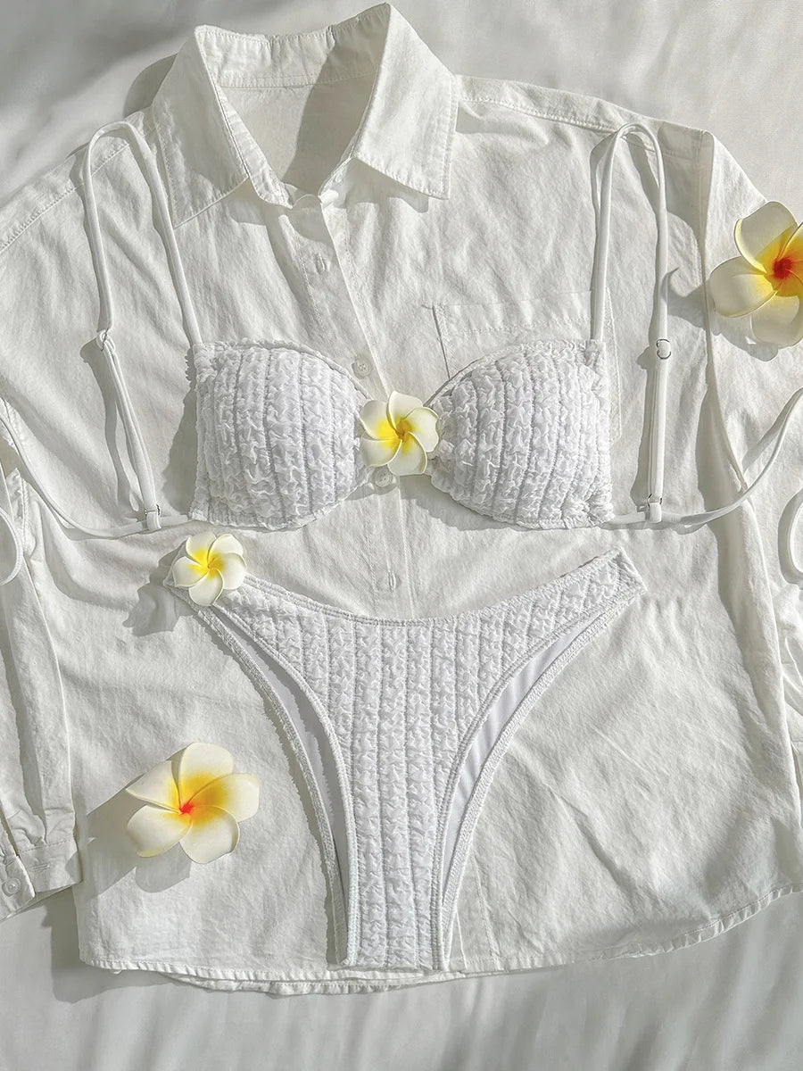 3D Flower Wrinkled Crinkled Bikini 2026 Women Bikinis Female Brazilian Swimwear Two pieces Swimsuit Bikini Set Bathing Suit Swim