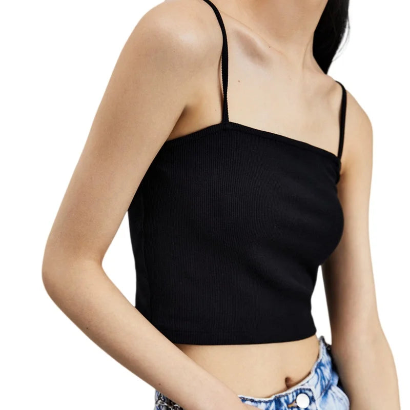 Women Ribbed Square Neck Camisole Basic Solid Color Crop Top Adjustable Spaghetti Straps Ladies Sleeveless Tank Tops M-XL