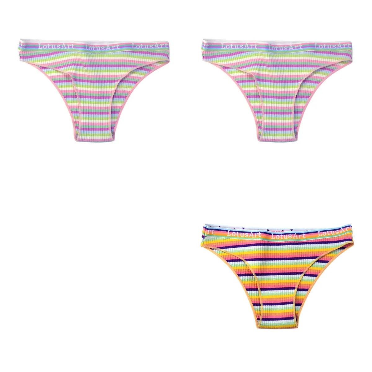 3Pcs/Set Cotton Panties For Women Colorful Striped Underwear Low Waist Briefs Breathable Underpants Female Sexy Lingerie M-XXL