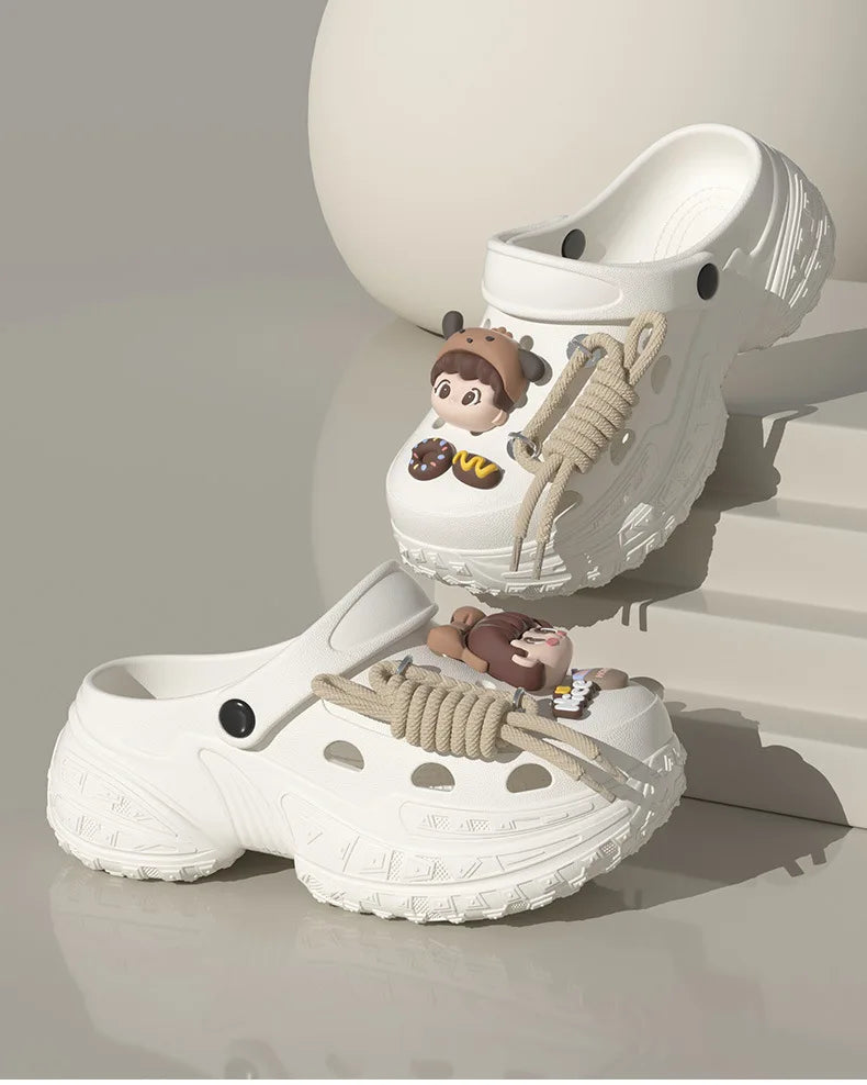 Cute DIY Charms Indoor Street Slippers For Women Fashion Clogs Soft EVA Anti-slip Summer Shoes Girls Leisure Platform Sandals