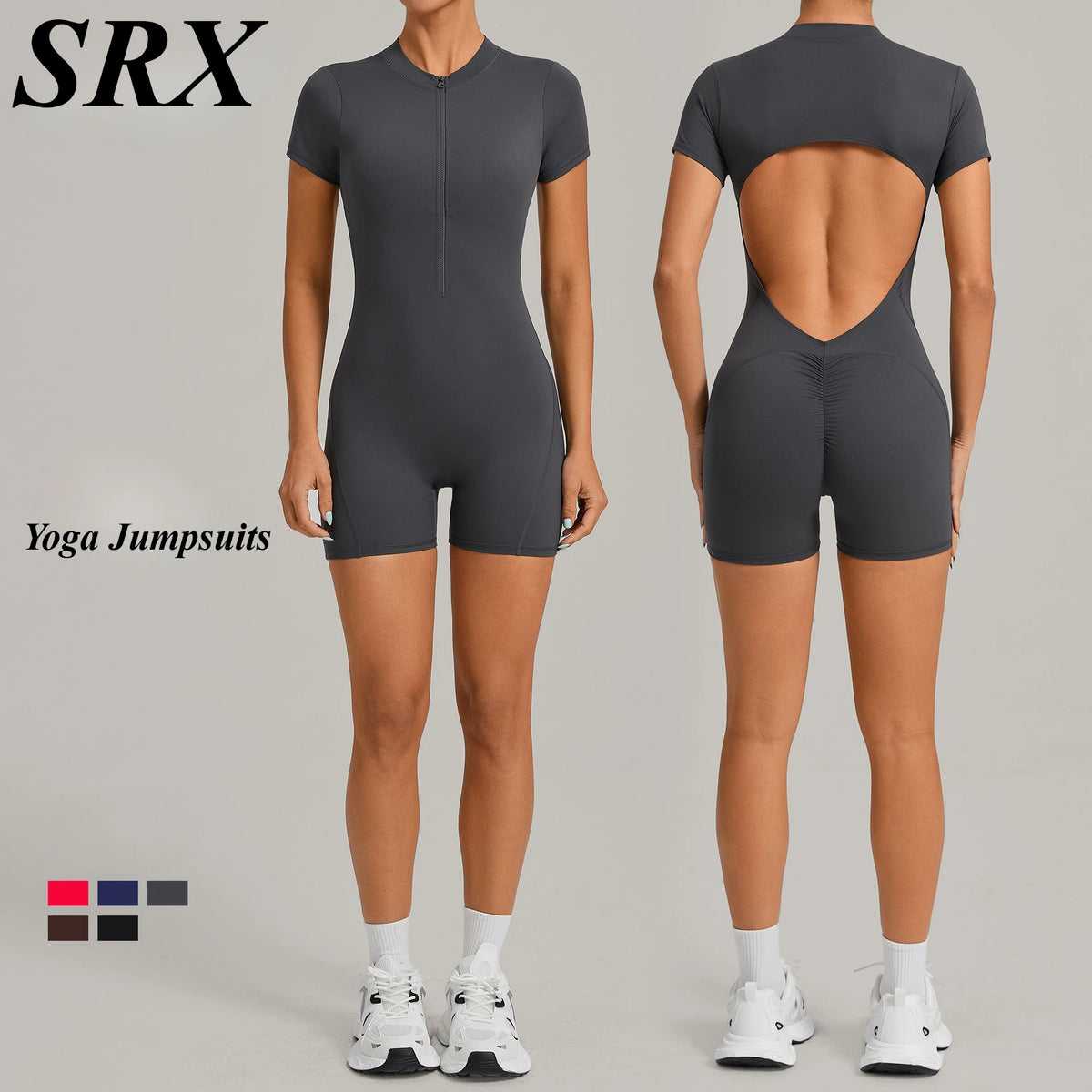 Women's Seamless Yoga Jumpsuits Fitness Sports Gym Hip-Lifting Beauty Back Short-Sleeved One-Piece Workout Training Bodysuits