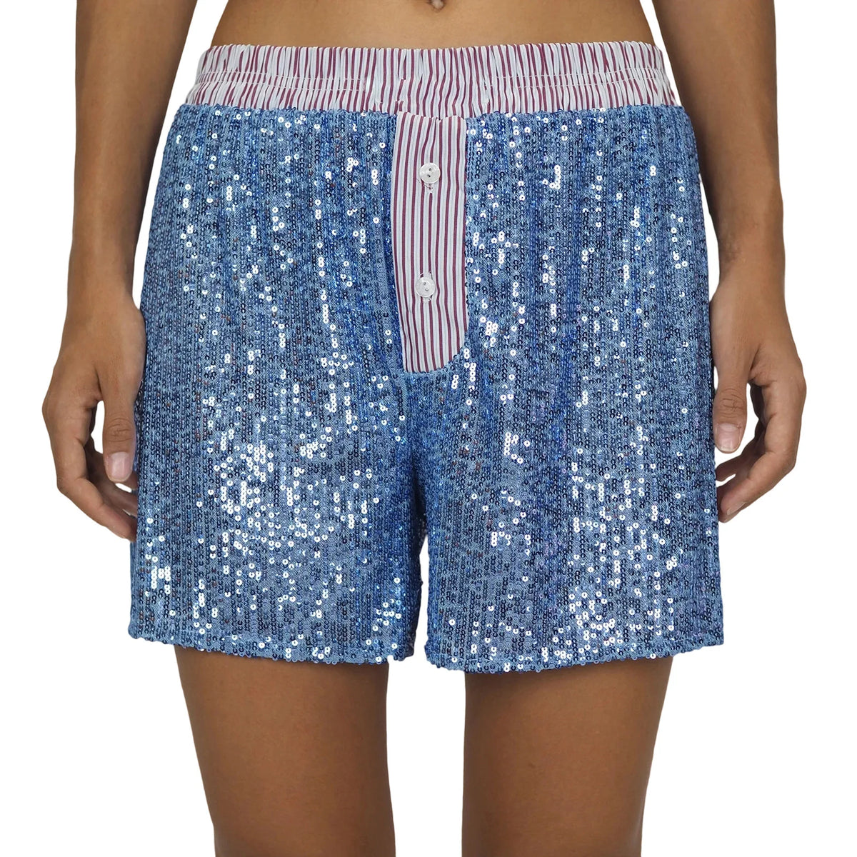 Women's Sparkly Sequined Shorts Striped Low Rise Loose Fit Short Pants Summer Daily Casual Streetwear