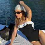 Women's Sexy One Piece Swimsuit Set with Cover up Push-Up Strapless Print Bathing Suit Summer Beachwear Beach Swimwear
