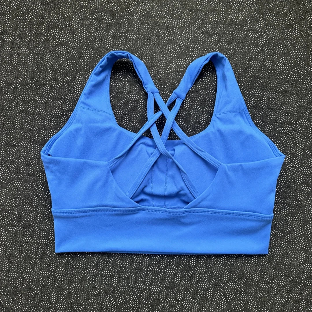 High impact Cross Back Hollow shoulder straps Gym Yoga Underwear Tight Women Fitness sport Bra Top Comprehensive Training pad