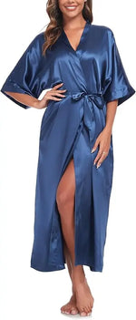 Women's Satin Robe Belted Elegant Solid Color Silky Comfort Bathrobe Loungewear
