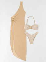 2026 Nude Three Piece Swimsuit Women Swimwear Sexy Bandeau Thong Bikini Sets Monokini Beach Bathing Suit Long Dress Vacation