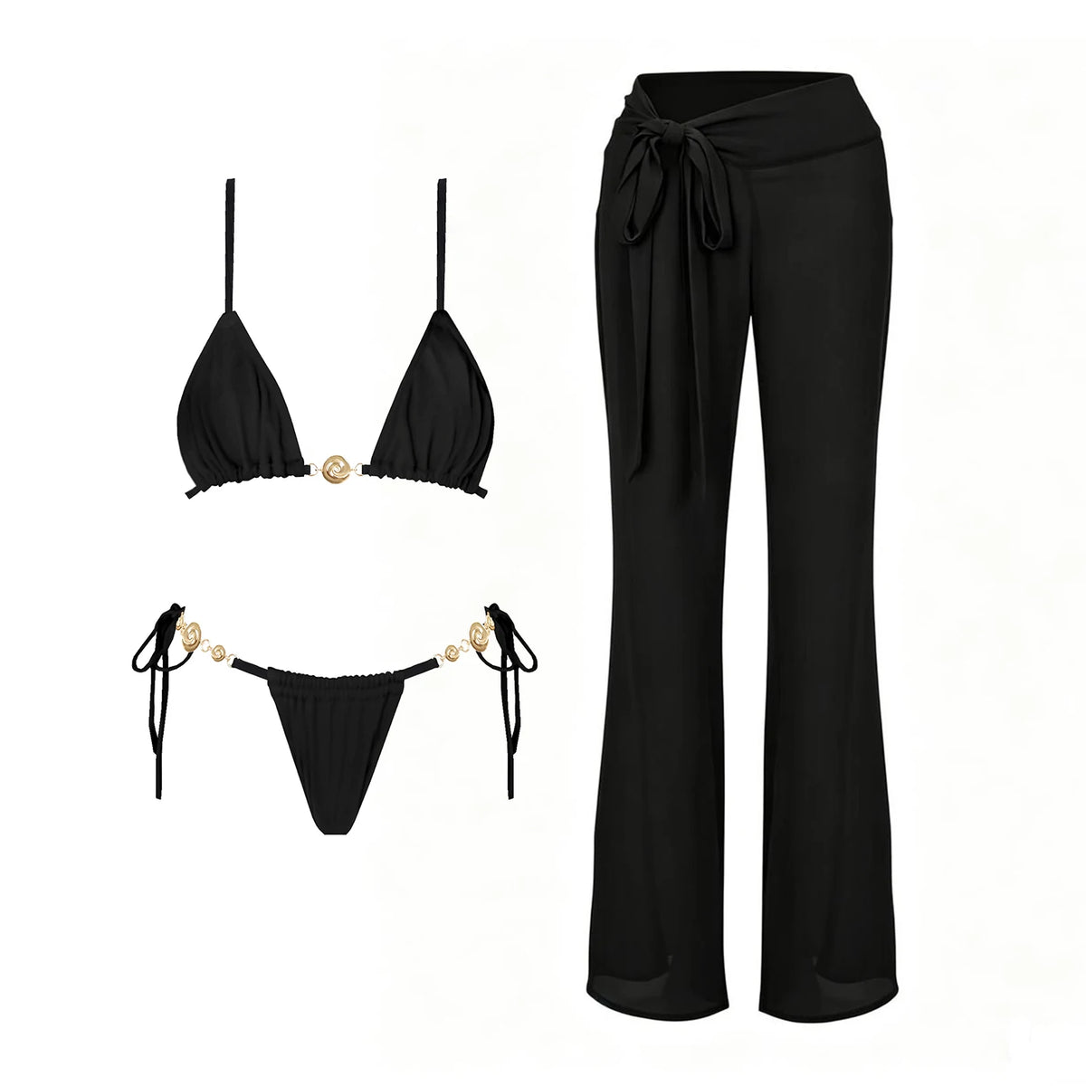 Black 3Pc Button Bikini Sexy Swimsuit Women 2026 New Swimwear Lace Skirt Swim Suit Push Up Bathingsuit Bandeau Biquini Beachwear