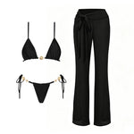 Black 3Pc Button Bikini Sexy Swimsuit Women 2026 New Swimwear Lace Skirt Swim Suit Push Up Bathingsuit Bandeau Biquini Beachwear