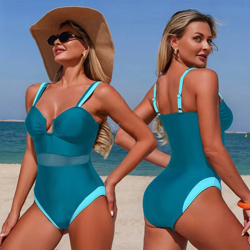 Black Push Up Swimsuit One Piece Swimwear Women Mesh Trikini Swimming Suit Brazilian Monokini Bodysuit Beach Wear Bathing Suit