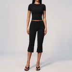 Yoga Set for Women High Waist Hip Lifting Tight Mid Pants Fitness Suit Short Sleeve O Neck Slimming Sports T Shirt Athletic Wear