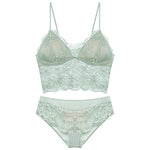 French Backless Bralette Sheer Lace Wireless Halter Top No Underwire Anti Nipple Show Comfort Bra & Tushy Set CA MOYISU Sexy Bra