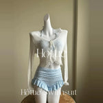 Girls' pure lust style summer bikini three-piece knitted sweater holiday split swimsuit for women