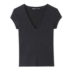 Women's Short-Sleeve Slim-Fit Simple V-Neck T-Shirt Colors Women V Neck Slim Fit Short Sleeve T Shirt Casual Top For Summer K1LO