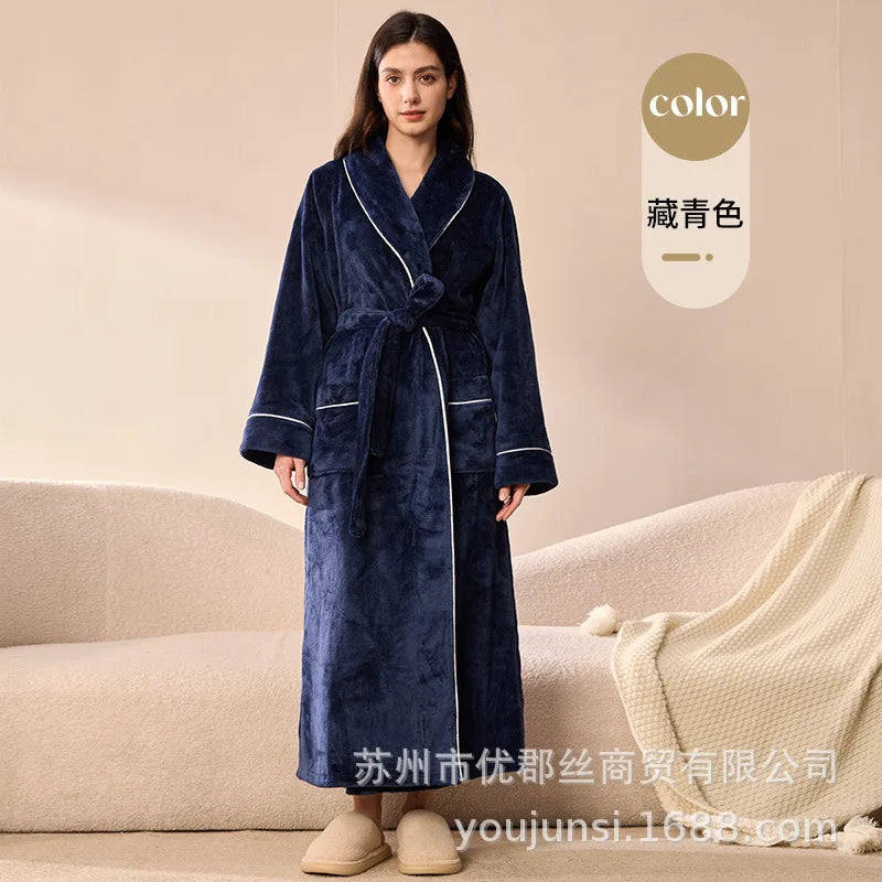 Long Flannel Robe for Men Women Warm Home Pajamas Loungewear 2026 Autumn Winter New Thick Coral Fleece Couple Bathrobe