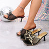 Female Round Toe Ladies Heels Slippers Shoes Butterfly-Knot Fashion Mesh Women Heeled Slippers Slides Sandals Shoes Pumps