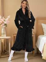 New Women's Long Warm Robe Home Wear Autumn and Winter Coral Velvet Thickened Bathrobe Casual Soft Solid Lace Up Loungewear