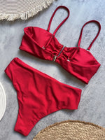 Brown Shiny U Shaped Bikini High Waist Sexy Swimsuit Women 2026 Wrinkled Solid Swimwears Bathing Suit Bandeau Bikinis Sets Mujer
