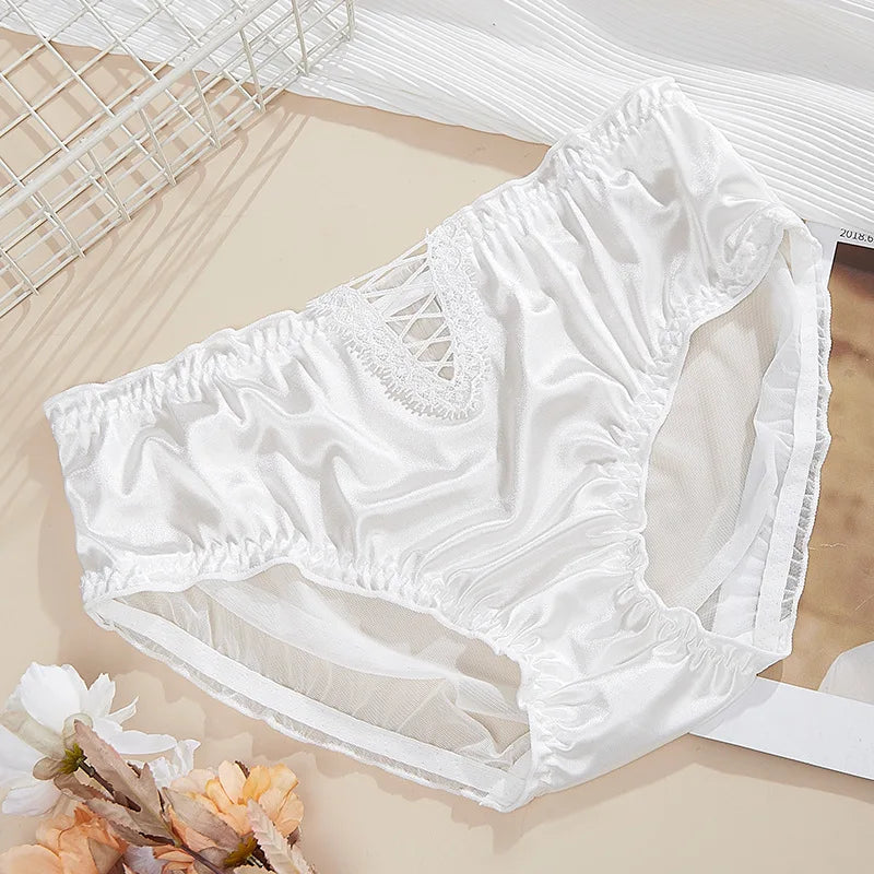 1 Pcs Sexy Hollow Lace Mesh Panties Women Summer Breathable Underwear High Waist Briefs Seamless Comfort Silk Fabric Underpants