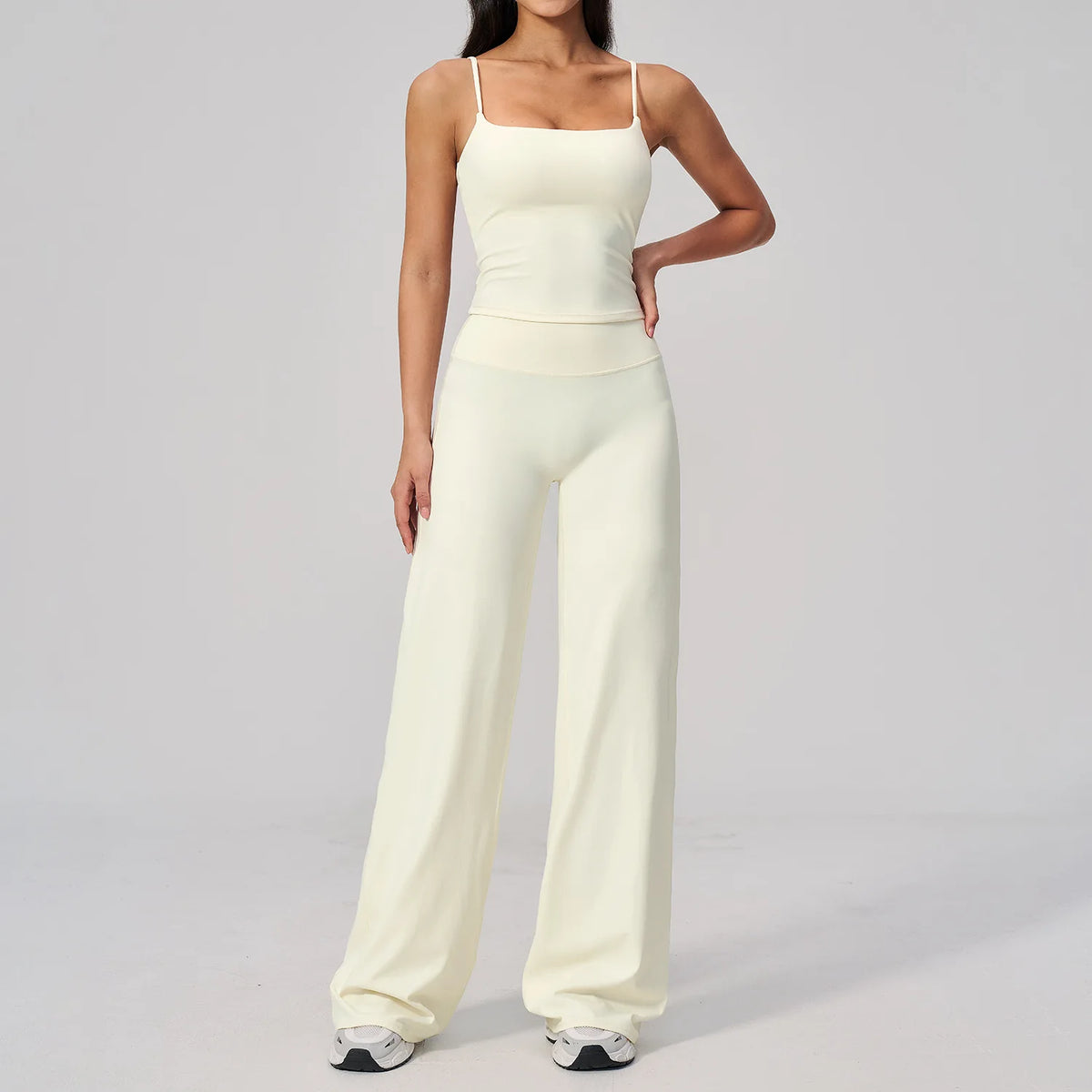 Yoga Suit Gym Fitness Set Hanging Neck Slim Sports Tank Top High Waist Wide Leg Pants Tracksuit Outdoor Running Athletic Wear