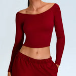 Off Shoulder Long Sleeve Yoga T-shirts Women Solid Sports Top Gym Workout Running Shirts Sexy Quick Dry Fitness Gym Sport Wear