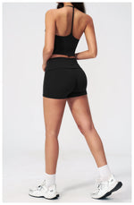 Color Blocked Yoga Suit 2 Pieces Women Slim Sports Tank Top High Waist Leggings Shorts Outfit Tight Outdoor Running Fitness Suit