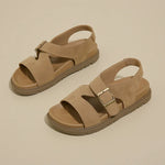 Women Sandals Summer New Solid Color Open Toe Flat Casual Slippers Buckle Fashion Outdoors Beach Sandals Sandalias De Mujer