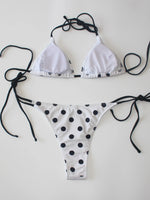 Ladies Black White Polka Dot Print Bikini Set Two-Piece Sexy Strap Backless Design Beach Vacation Swimwear Collection