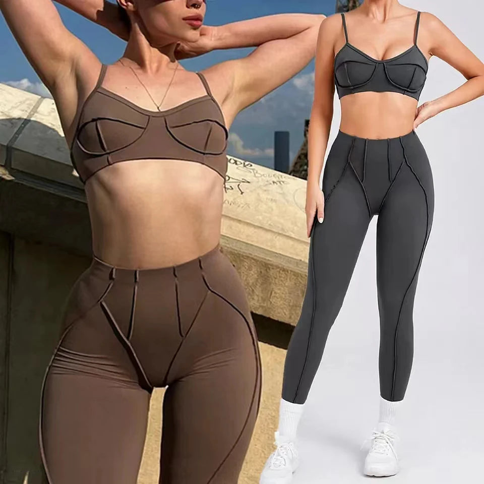 New Yoga Set Women Tracksuit Workout Legging Athletic Suit Gym Push Up Legging Fitness Bra Sports Wear Active Wear