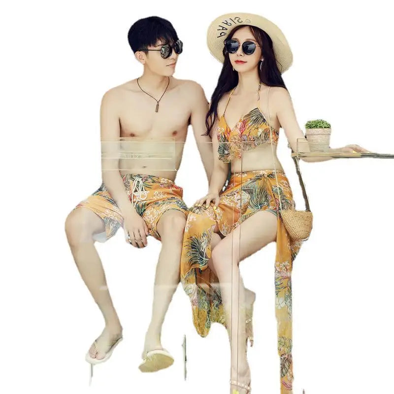 Swimsuit Fashionable Sweet Couple Swimsuit Bikini Three Piece Men's Beach Shorts