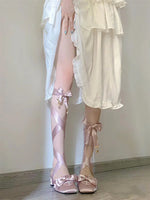 Brand New Vintage y2k Square Toe Mules Pumps Gothic Ruffles Lolita Bow-knot Block Heels Ribbon Tie Ballet Shoes Women