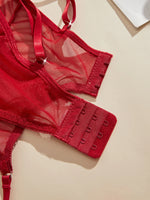 3PC Set Women's Lingerie with Garter Belt Floral Lace Sexy Bra And Panties Push up Triangle Pants Sleepwear Fun Intimate Wear