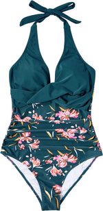 S - XXL Wrinkled Halter V Neck One Piece Swimsuit Women Swimwear Female Monokini Backless Bathing Suit Swim Beachwear Bodysuit