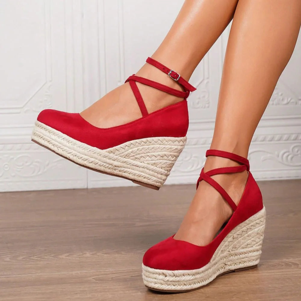2025 Comfy Walk Big Size 43 Summer Bohemian Platform Espadrilles Sandals Women Ankle Strap Sandals High Heels Wedges Shoes Woman