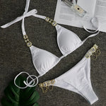Halter Metal Chains Rhinestone Diamond Bikini Women Swimsuit Female Swimwear Two Pieces Bikini set Brazilian Bathing Suit Swim