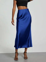 28 Colors New 2026 Women's Elegant High Waist Satin Long Skirts Female Summer Solid Color Faldas Fashion Women Skirts KBA3