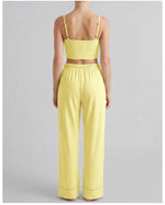Women's Yoga Sets Yellow Patchwork Slimming Sports Tank Top Summer Gym Training Suit High Waist Wide Leg Pants Fitness Outfits