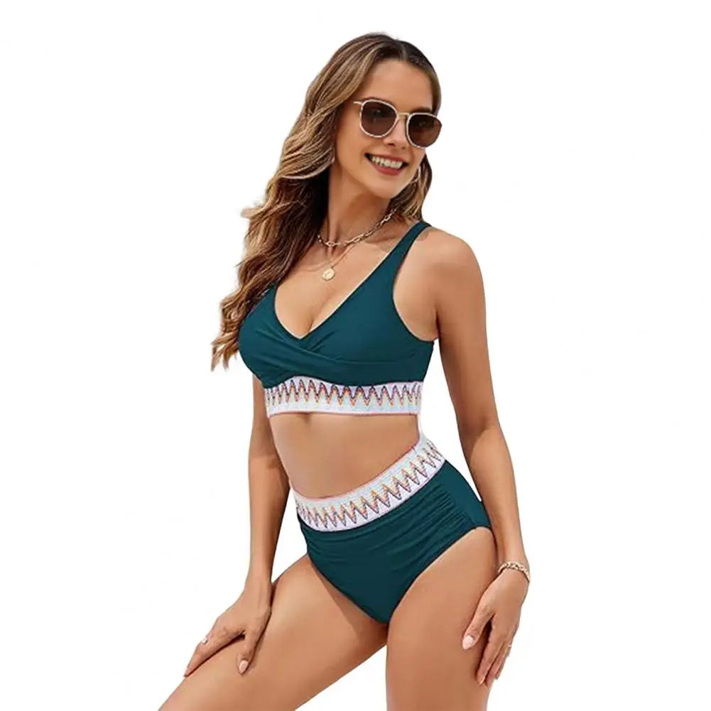 Woman Swimsuits V-Neck Tummy Control Women Bikini Set Removable Padding High Waist Bathing Suit For Vacation Women's Clothing