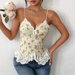 Prairie Chic Style Women's Tank Top French Style Crop Tops Lace Strapless Camisole Lace up Fishbone Corset Lady Summer Outfit